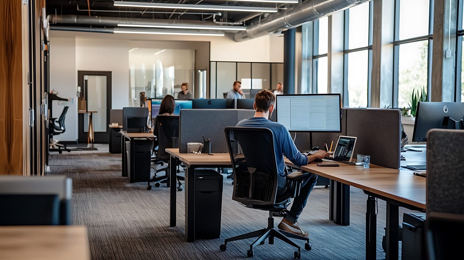 Modern open-plan office with people working.